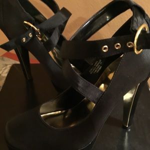Victoria’s Secret Colin Stuart black satiny Dior-esque heels, size 10, NIB!